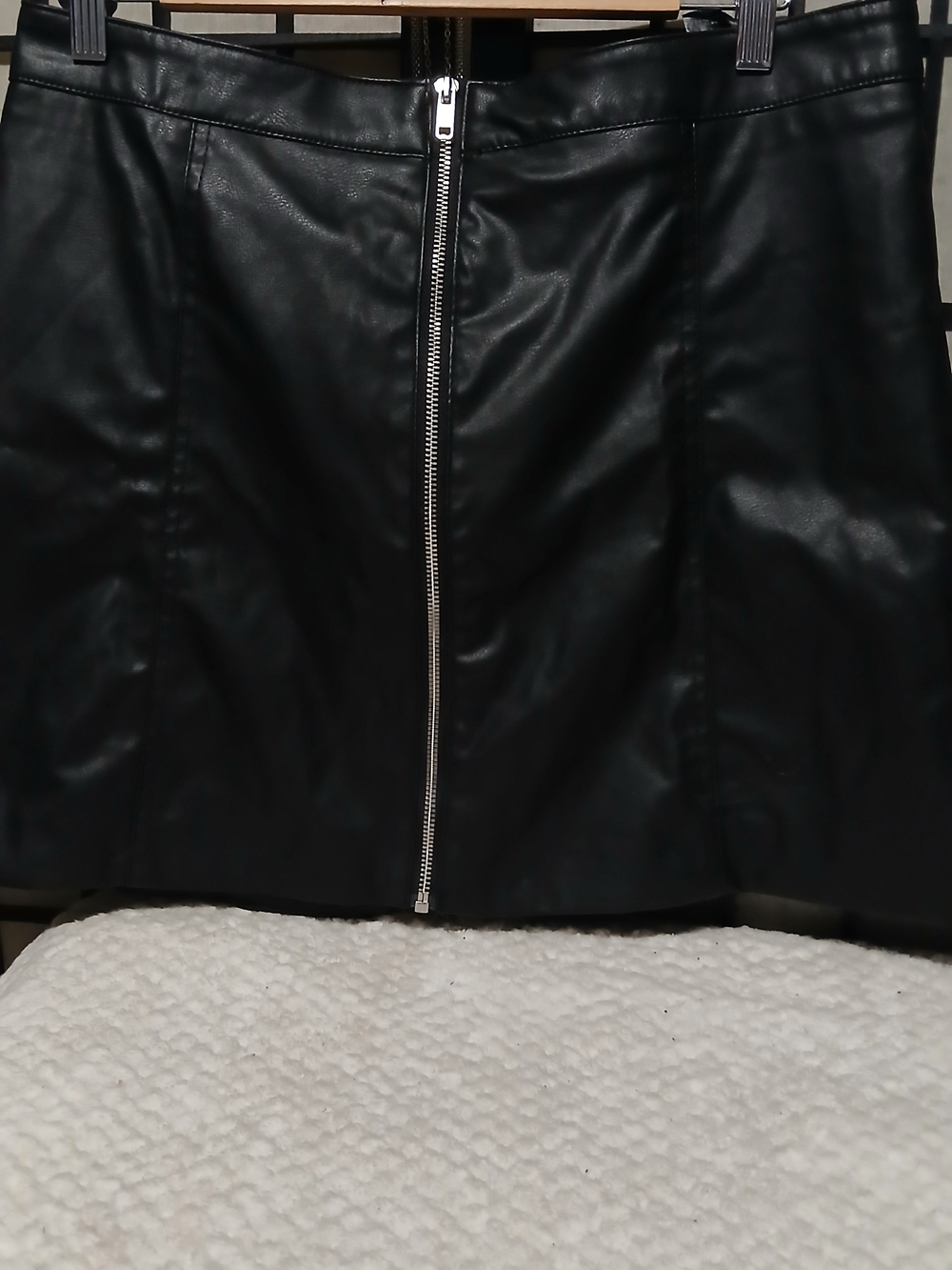 H&M Black Faux Leather Zip-Front Skirt